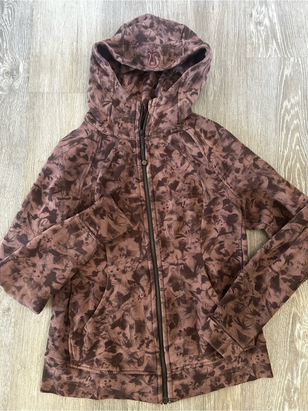 Lululemon Scuba Full Zip Hoodie Mini Dusk Floral Antique Bark Print Size 12